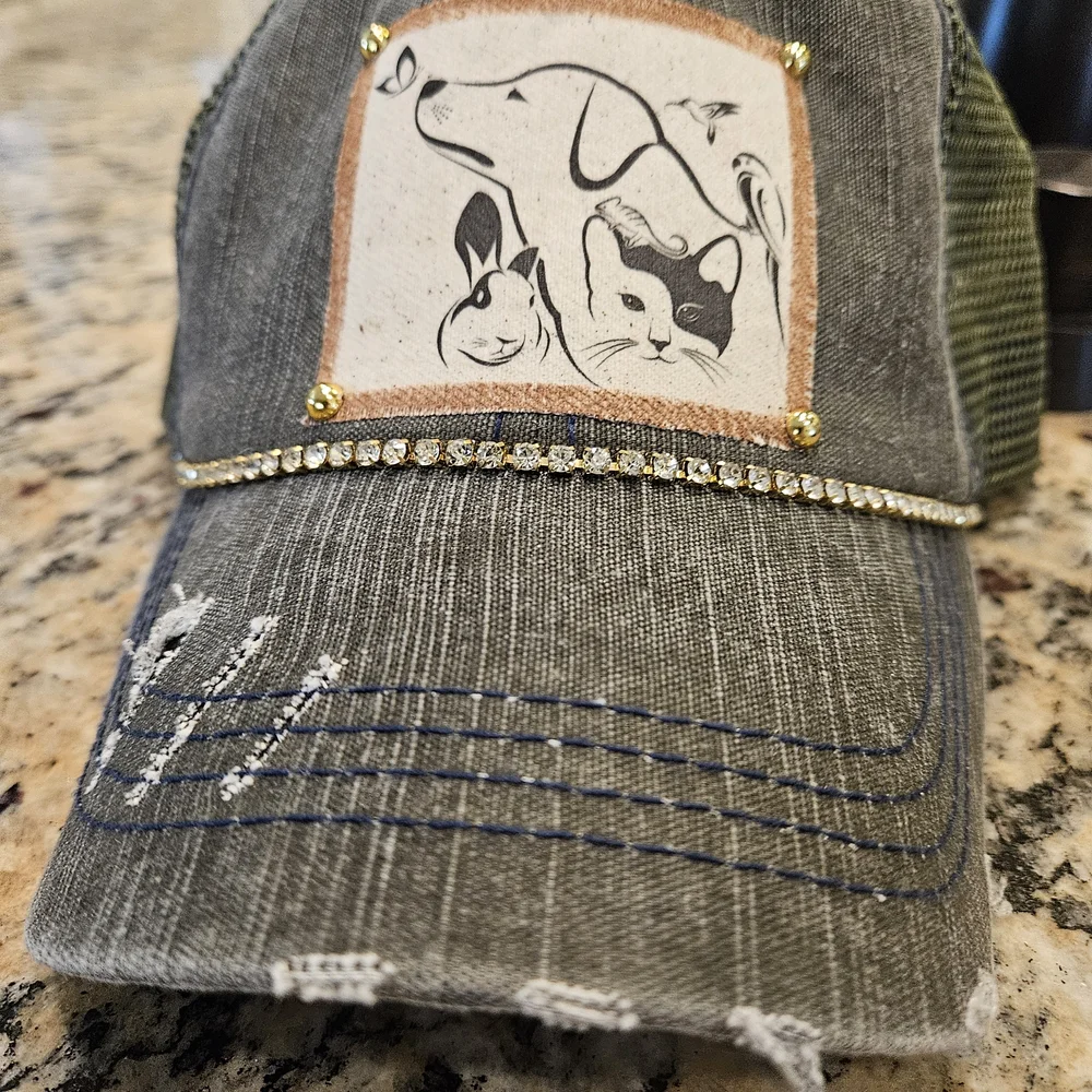 India Boutique Gray Pet Print Cap with Gold Accents